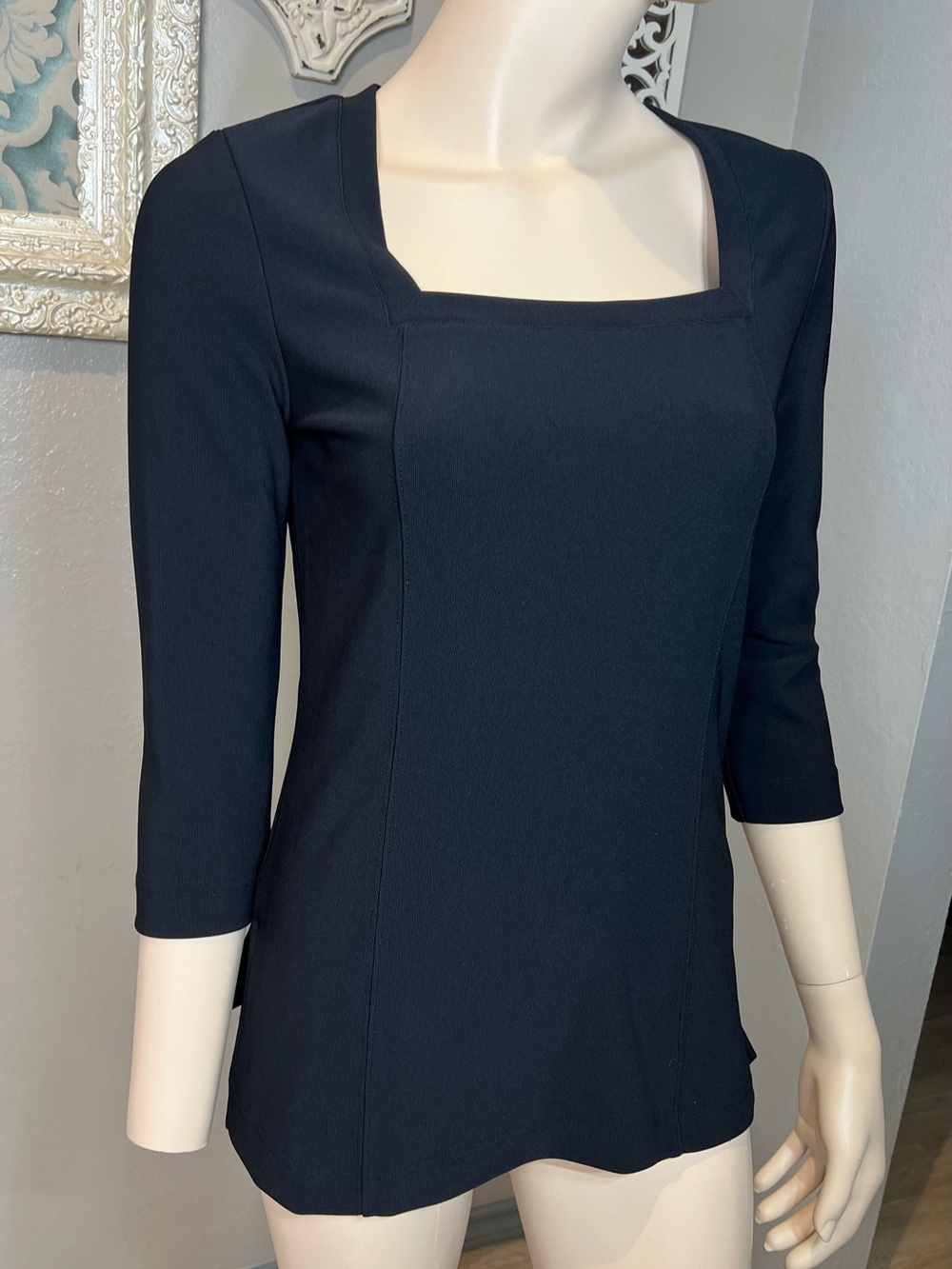 Boston Proper Square-Neck 3/4 Sleeve Tunic - Black - Picture 2 of 9